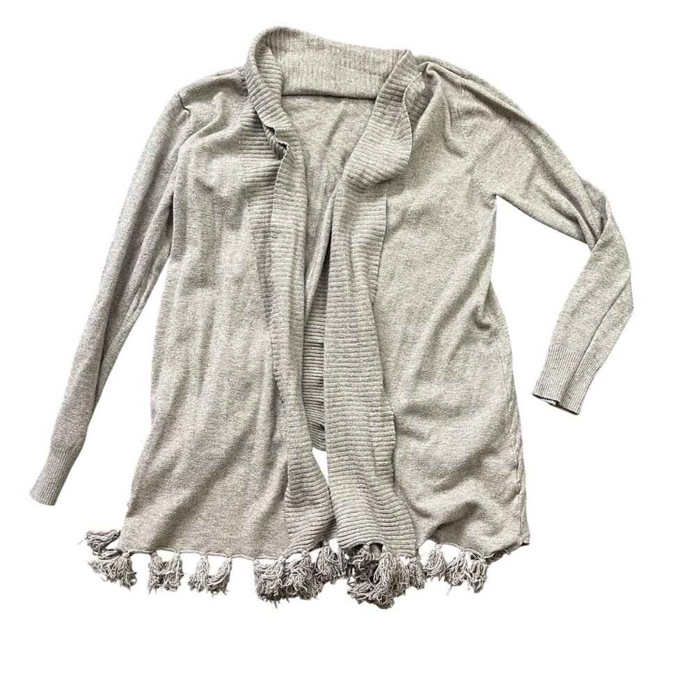 Staccato Open‎ Front Cardigan Sweater Women's Size Medium Neutral Color Tasseled
